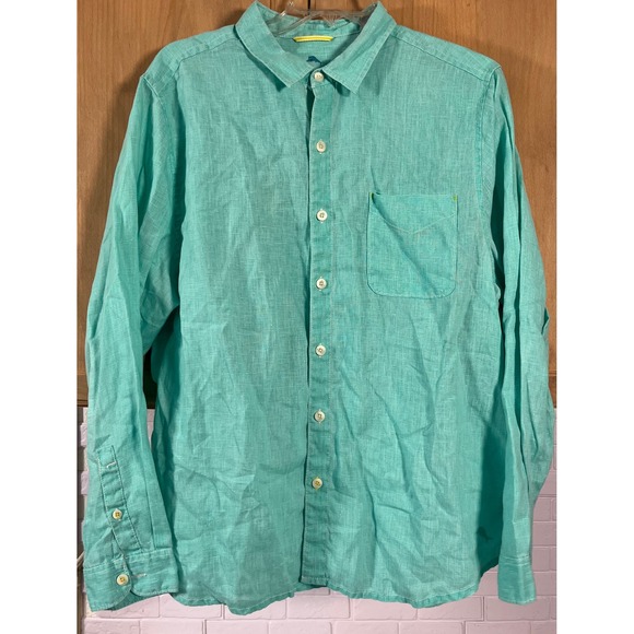 Tommy Bahama Other - Tommy‎ Bahama Button Down Shirt Mens XL Green Linen Long Sleeve Pocket